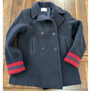 Sandro 4 Button Wool Blend Pea Coat W/ Varsity Cuffs Women's Size 38 Bulgarian